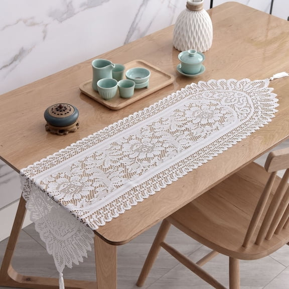 Beige Lace Table Runner – 13 x 45 Inch Vintage Doily Scarf for Wedding, Party, Dining & Banquet Décor, Elegant Home Accent