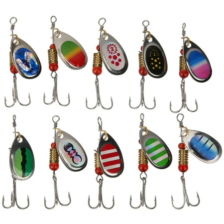 Sarapandan 10Pcs Fishing Spinner Hard Metal Lures Kit Set Spinnerbait Fishing Accessories with Box