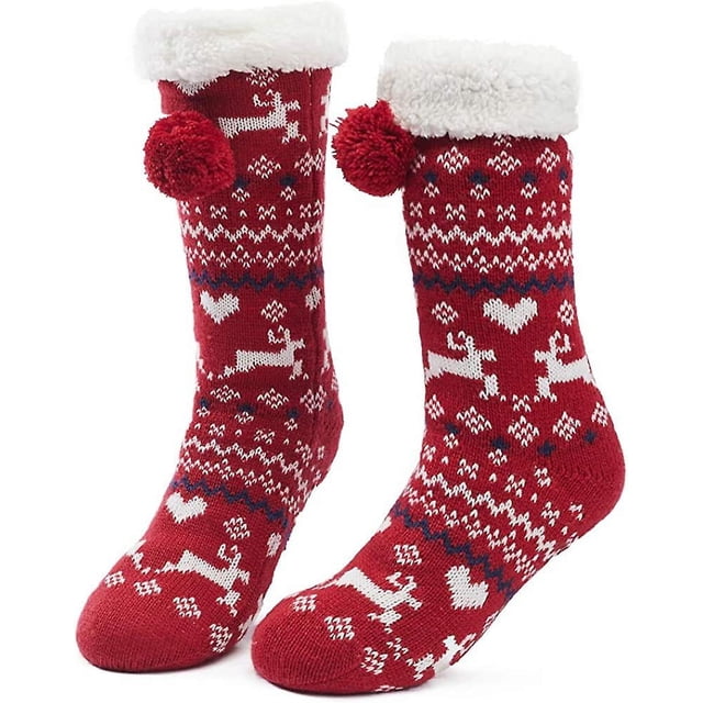 Calcetines Zapatillas de mujer Calcetines de zapatilla de casa antideslizantes gruesos Niña Invierno Cálido regalo de Navidad
