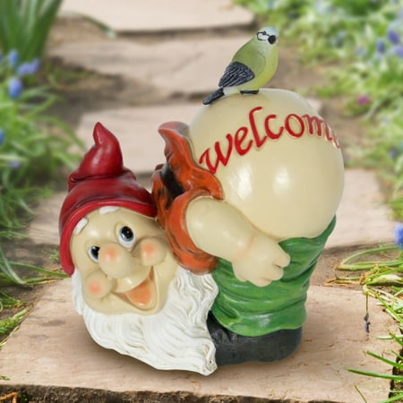 Exhart Mooning Gnome Welcome Garden Statue, Resin, Solar Powered, 9