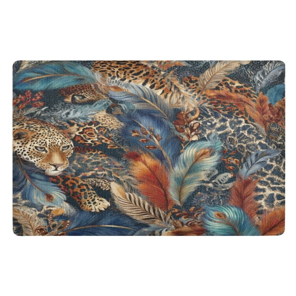 32x20 Inch Doormat Indoor Entrance Mat Entrance Welcome Mat Outdoor Mats for Front Door Feathers and Leopard Print