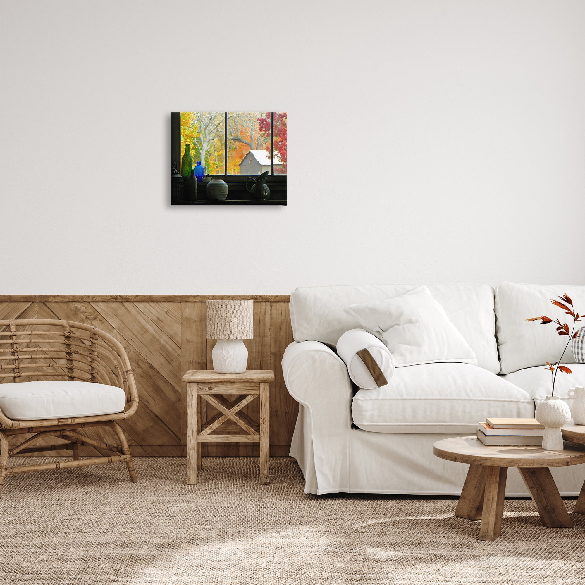 Stupell Industries Fall Foliage in Window Landscape Photography Gallery Wrapped Canvas Art Print Wall Art, 20 x 16