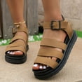 thumbnail image 2 of Platform Gladiator Sandals for Women 2025 Roman Beach Ankle Strap Chunky Footbed Walking Sandals, 2 of 7