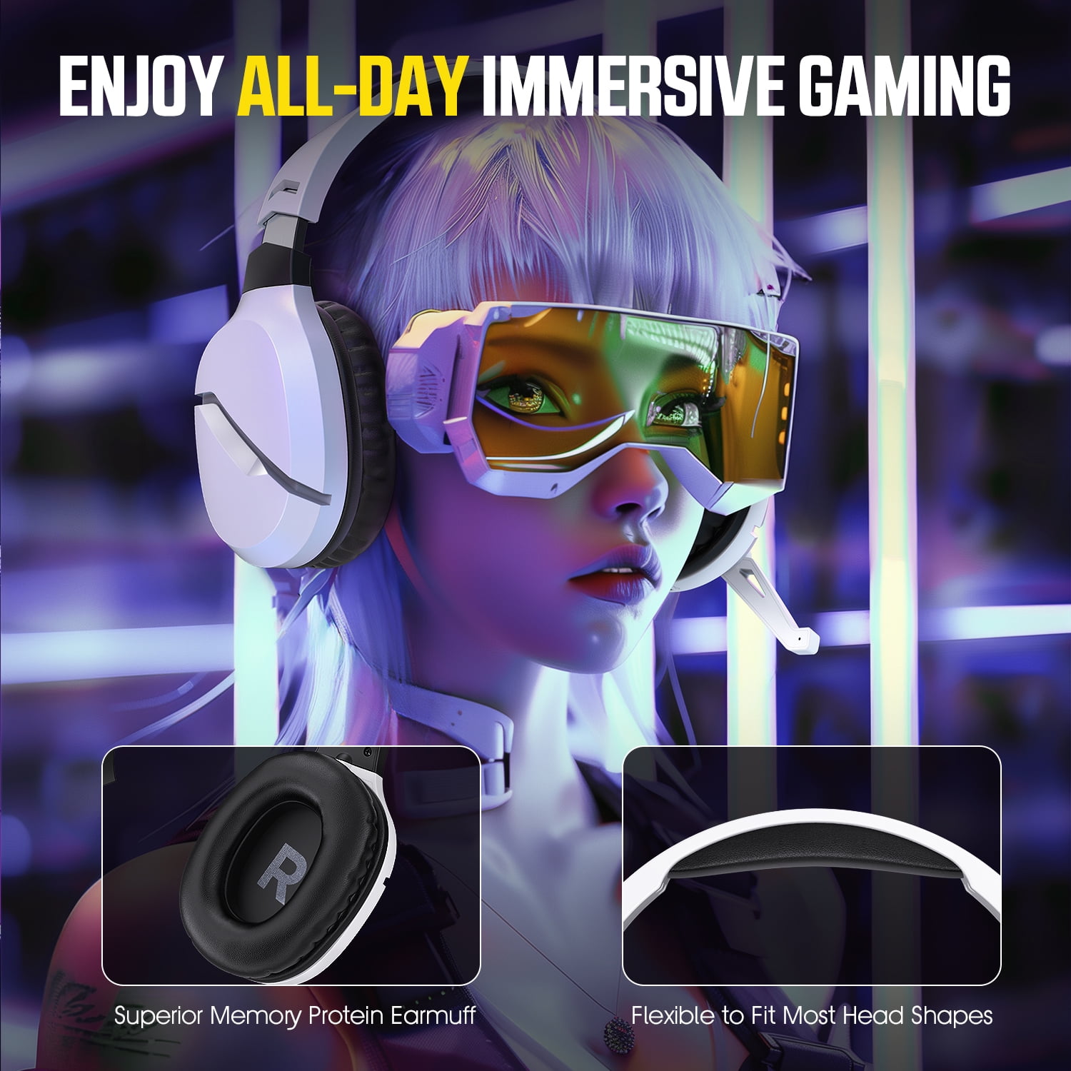 BENGOO Wireless Gaming Headset with Noise Canceling Microphone for PS5, PC, PS4, 2.4G/Bluetooth Gaming Headphones with USB and Type-c Connector