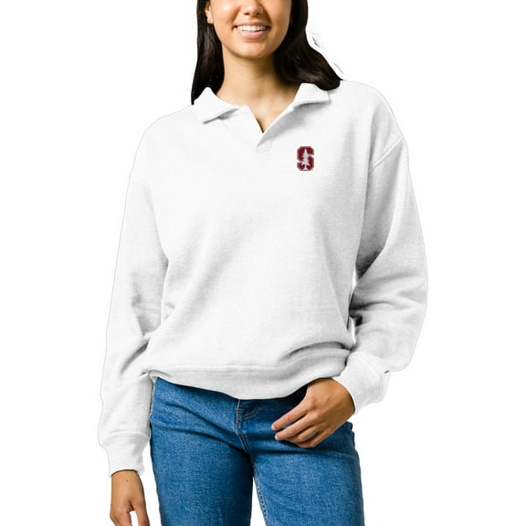 Women's League Collegiate Wear  White Stanford Cardinal Victory Springs Tri-Blend Collared Pullover Sweatshirt
