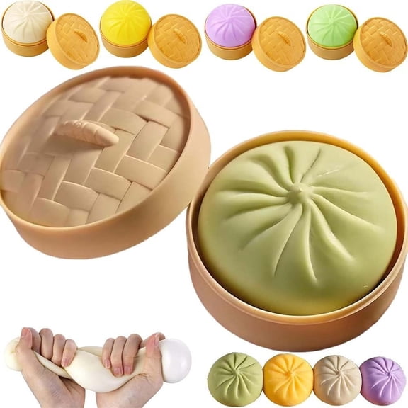 2026 New Giant Green Dumpling Squishy Stress Toy with Steamer Basket, Realistic Bun Fidget for Adults, Sensory Therapy, Relaxation Fun, Perfect Gift dumpling squishy large dumpling stress ball