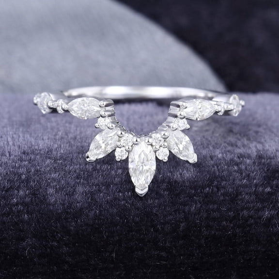 Silvago Jewel 14K White Gold Plated Ring for Gift - 1 Ct Lab Diamond Marquise Cut Wedding Ring - Chevron Ring Wedding Anniversary Gift For Women's - Wedding Bands - Daily Wear Fine Jewellery