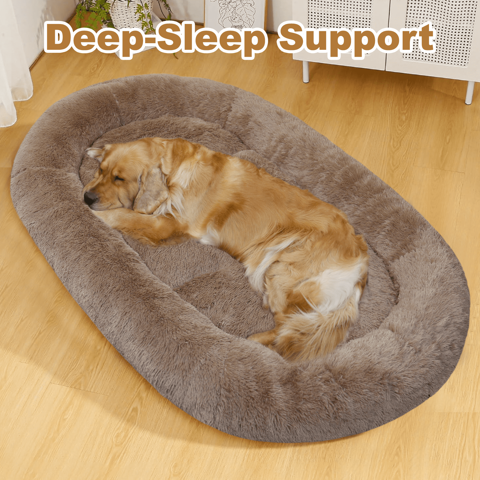 Extra Large 67" X 43" X 8" Orthopedic Pet Bed For Humans And Dogs, Plush High-Loft Mattress With Removable Handles & Non-Slip Bottom - Brown