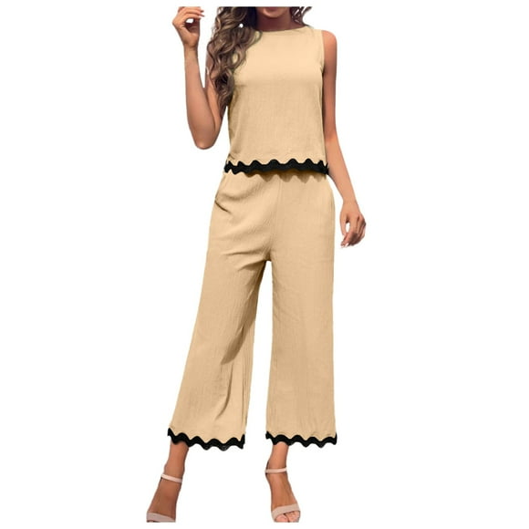 Wyzesi Combinaison pour Filles Sommeil Femmes Été Décontracté Ensemble 2 Pcs Débardeur Court Sans Manches Haut Court Pantalon à Jambe Grand Ensembles Survêtement Shorts de Bain Ensemble pour Femmes Entrejambe Femmes Ensemble Short Habillé Décontracté Entrejambe