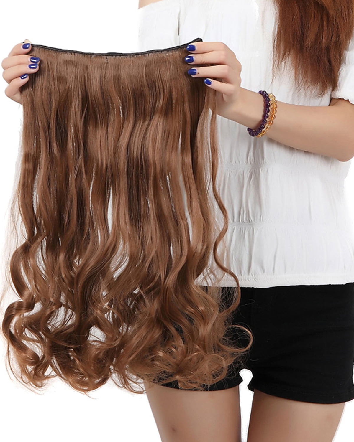 SAYFUT 24-29 Curly Clip in Synthetic Hair Extensions, Style T5C-C, 3/4  Full Head One Piece 5 Clips