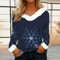 thumbnail image 2 of Christmas Clothes for Women, Women's Faux Furry Trim V Neck Blouse Long Sleeve Xmas Graphic Tee Holiday Tops (XL, Navy), 2 of 5