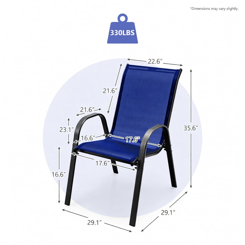 Hommoo 4-Pack Stackable Patio Dining Chairs, Ergonomic Armrests & Breathable Mesh Fabric, Outdoor Mesh Chairs for Deck, Patio, or Balcony, Navy