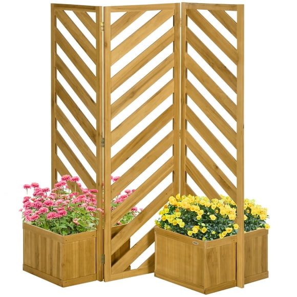 Outsunny Outdoor Privacy Screen with 4 Planters and 3 Hinged Privacy Panels