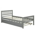 thumbnail image 5 of Twin Platform Bed with Trundle, Sweden Solid Pine Wood Twin Platform Bed Frame, Pull-Out Combination Bed with Casters, Bedroom Twin Bed with Headboard for Kids Adults, Gray 79.5''L*42''W*33.5''H, 5 of 7