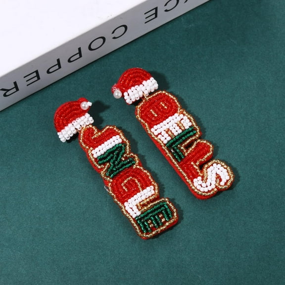 Christmas Earrings Beaded Xmas Bow Earring For Women Handmade Red Holiday Bow Op Dangle Earrings Festive Jewelry Gifts[Z1907]