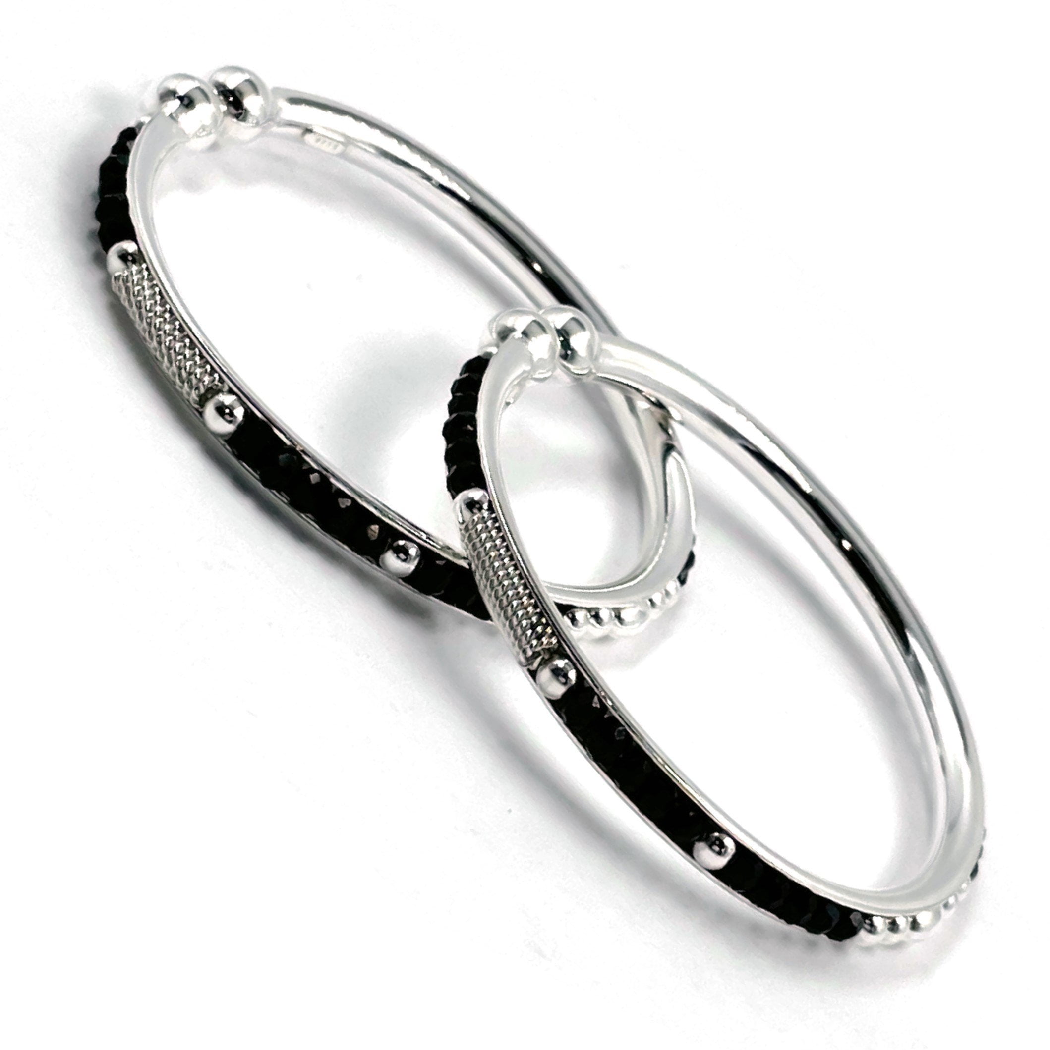 925 Sterling Silver New Born Toddler Kids Black Beads Kada Style 05 Diameter Size 1.4 inch 0 6 month Walmart