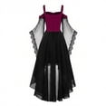 thumbnail image 5 of Women Gothic Dress‑Up Outfit, Cold‑Shoulder Lace‑Up Corset Dress, Mesh Sleeve Irregular Layered Gown for Halloween Party Masquerade, 5 of 5