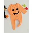 thumbnail image 4 of Baby Girls Boys Halloween Clothes Pumpkin Face/Skeleton Footies Rompers One Piece Long Sleeve Bodysuit Fall Outfits, 4 of 8