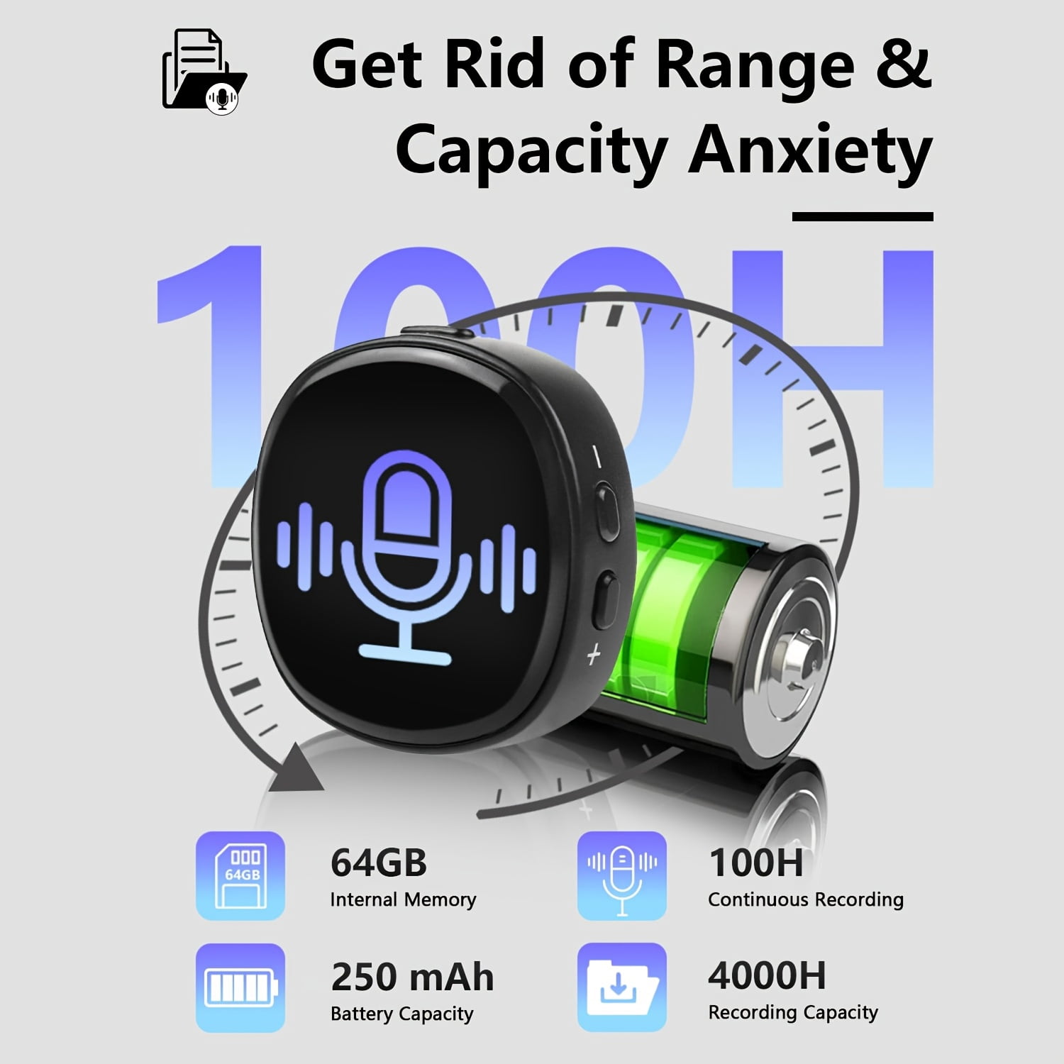 64GB Magnetic Voice Activated Recorder Device -[AI Noice Reduction] 4000H Audio Storage Recording Device, HD Digital Voice Recorder with Playback, Portable Tape Recorder for Car, Lectures, Meeting