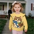 thumbnail image 3 of Yuyamidu Funny Cat Sweatshirt for Toddler Girls 1T 2T Yellow Ruffle Shoulder Long Sleeve Pullover Tops Cute Animal Print Sweatshirt Playwear for School Outdoor Play, 3 of 8
