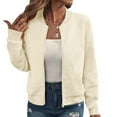 thumbnail image 4 of Sopiago Zip Up Jacket for Women Lightweight Windproof Bomber Jackets Fashion Coat Boyfriend Loose Fit Outerwear Beige,S, 4 of 7