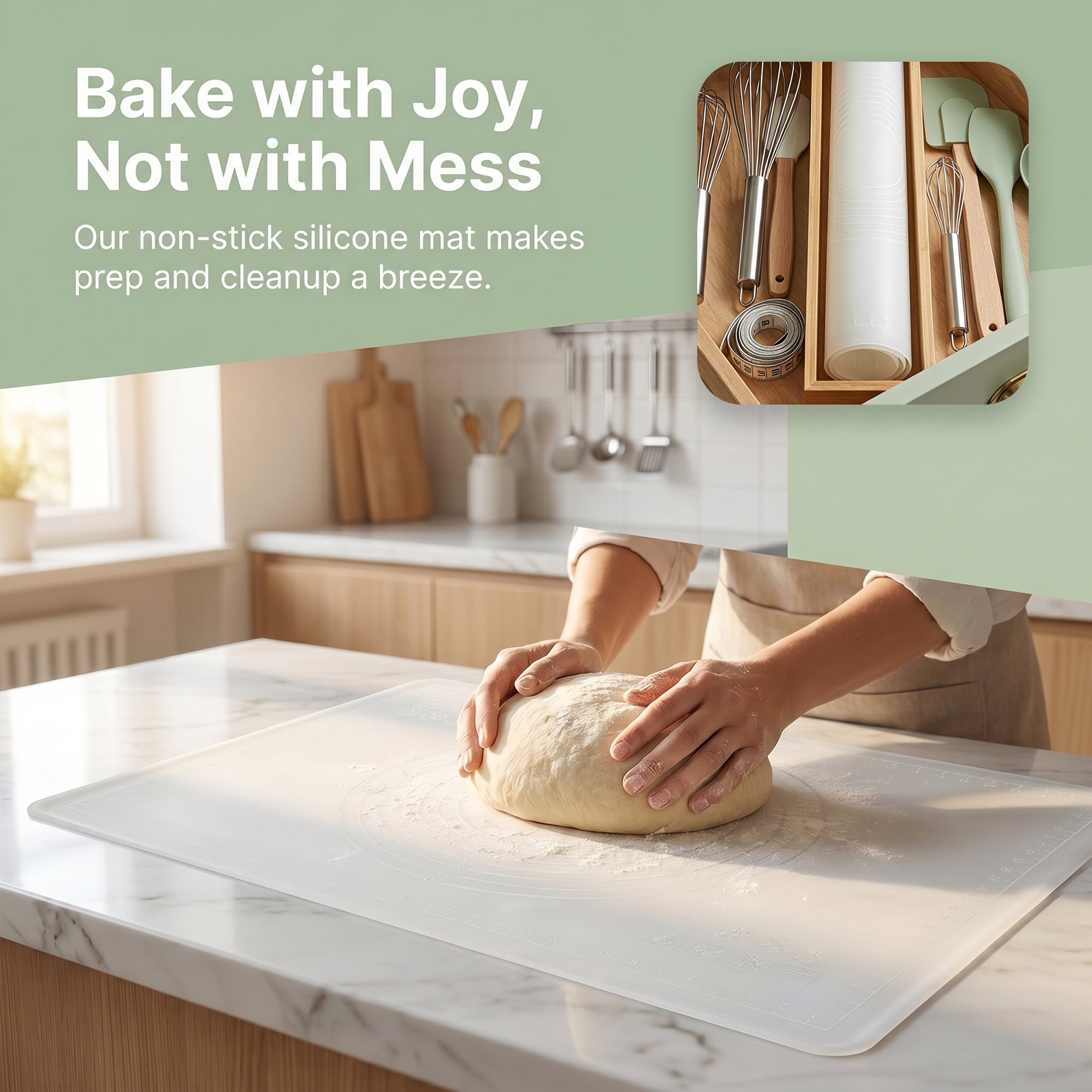 Unique Bargains Solid Color Silicone Pastry Baking Mat with Measurements White 19.7"x27.6"
