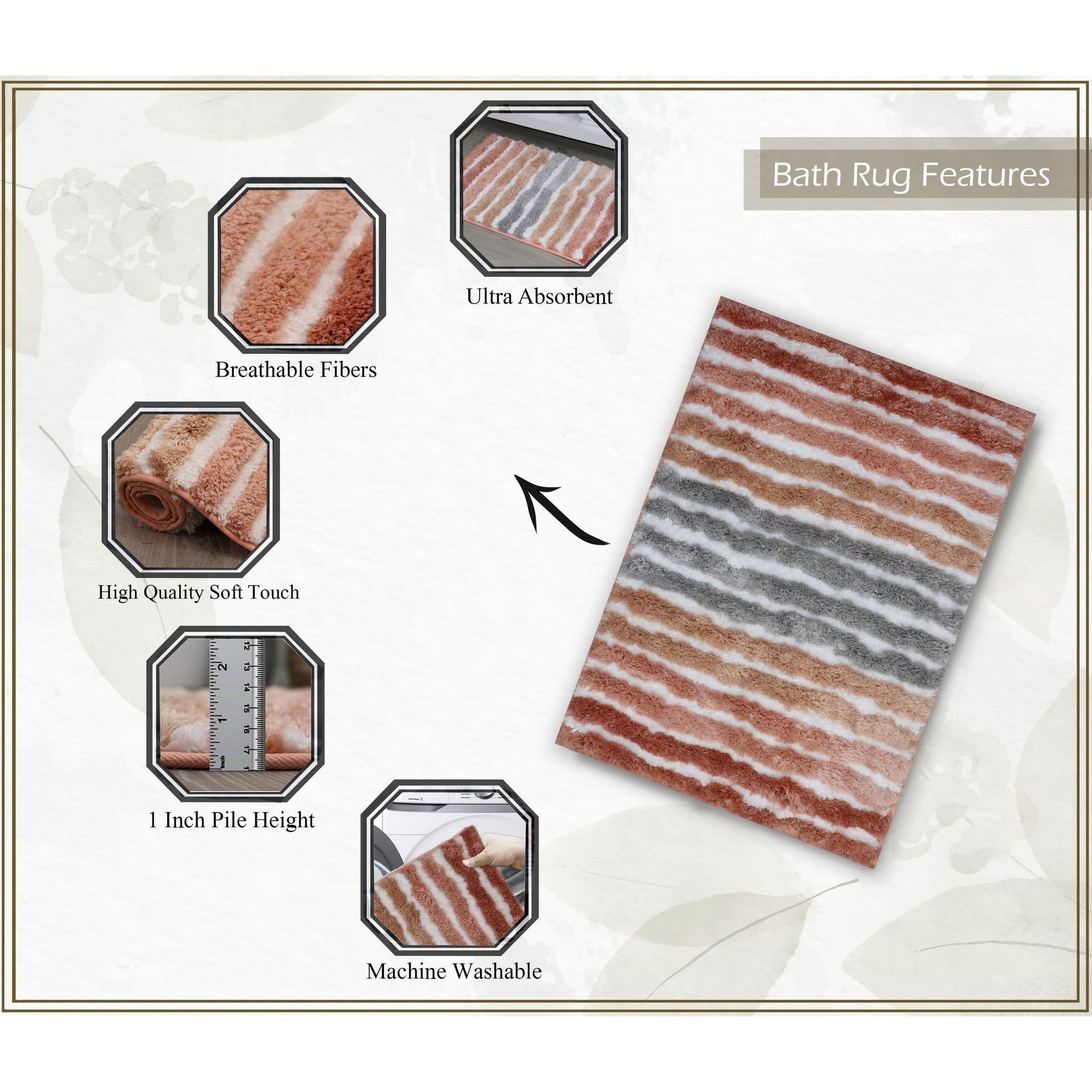 Bathroom Rugs, Extra Soft Absorbent Bath Rugs, Non-Slip, Quick Drying, Machine Washable, Plush Comfort for Bathroom Floor, Tub, Shower and Home Decor Accessories, 24x40, Coral