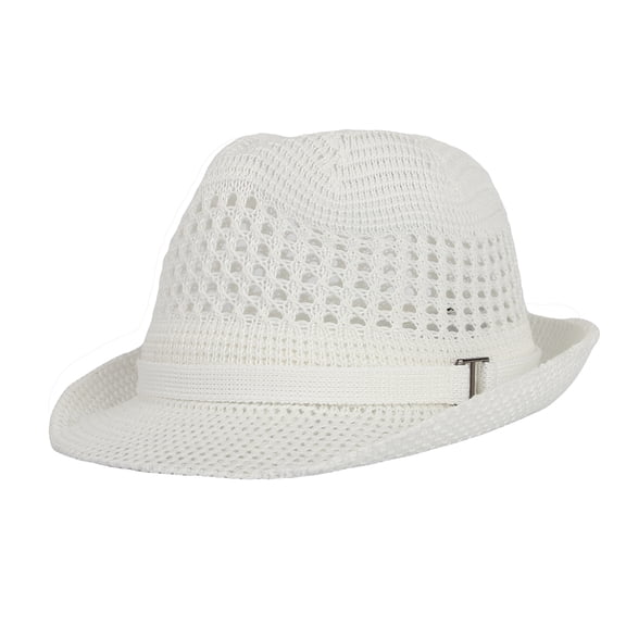 WITHMOONS Packable Mesh Cotton Fedora Panama Beach Hat Trilby DW61203 (White)