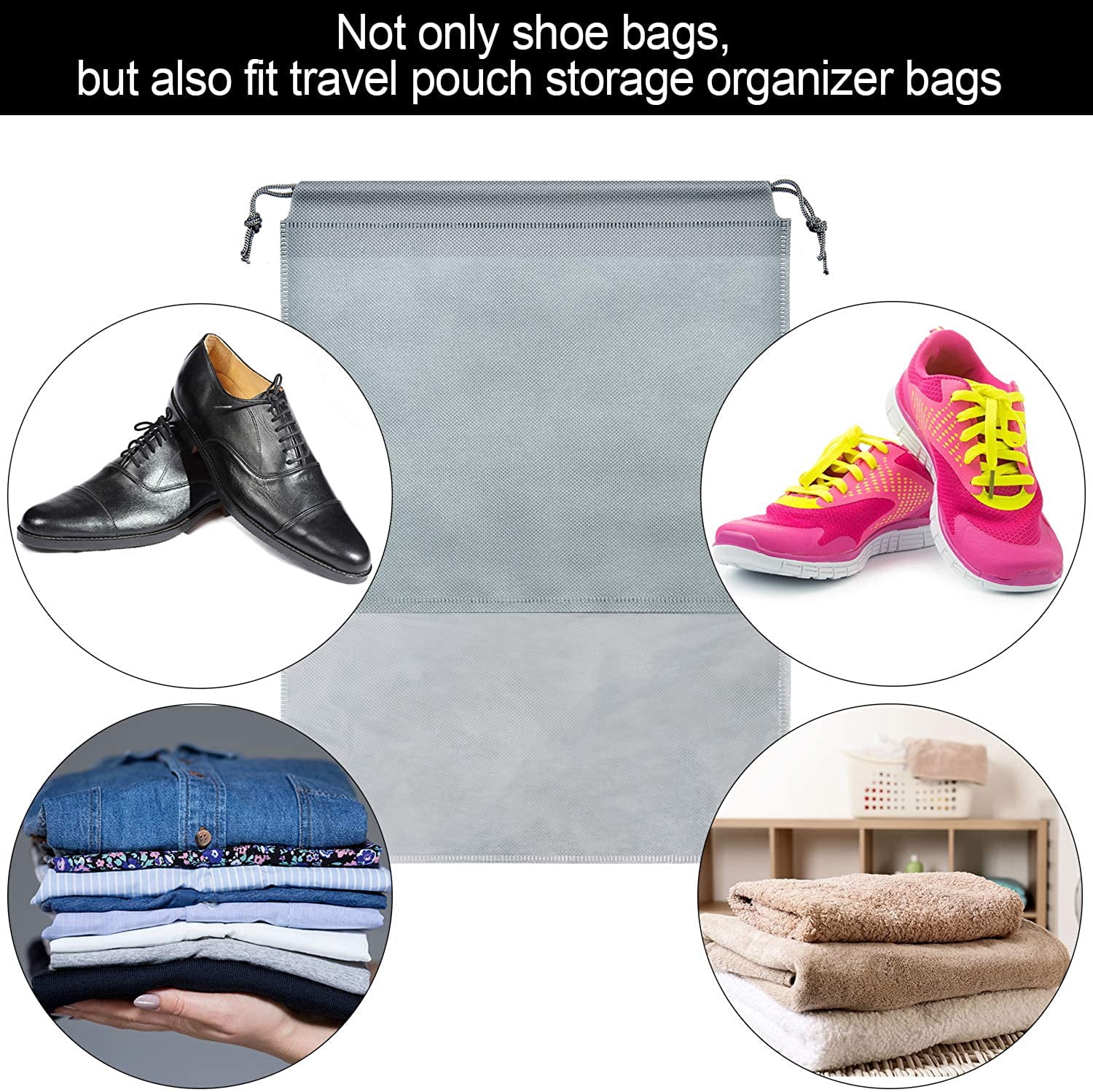 12 Housses à Chaussures De Voyage Grises - Fenêtre Transparente, Anti-poussière, Lavables - Pour Valise, Rangement - 6