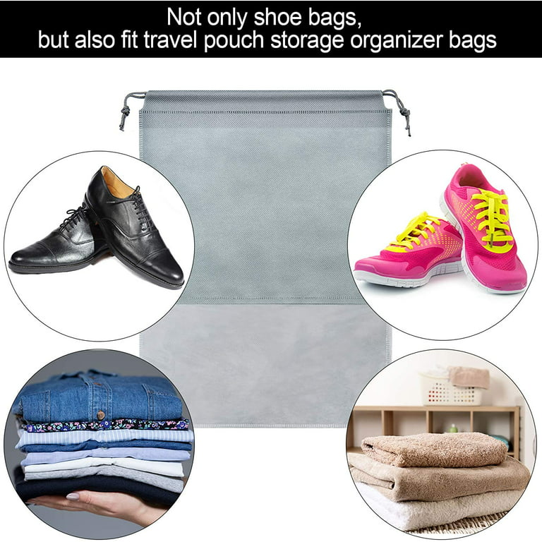 12 Pack Portable Shoe Bags for Travel Large Shoes Pouch Storage Organizer  Clear Window with Drawstring for Men and Women Black