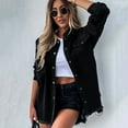 thumbnail image 2 of AOMPMSDX Denim Jackets For Women Distressed Denim Jacket For Women Mid Length Vintage Washed Hole Ripped Long Sleeve Jean Coat L Black, 2 of 9