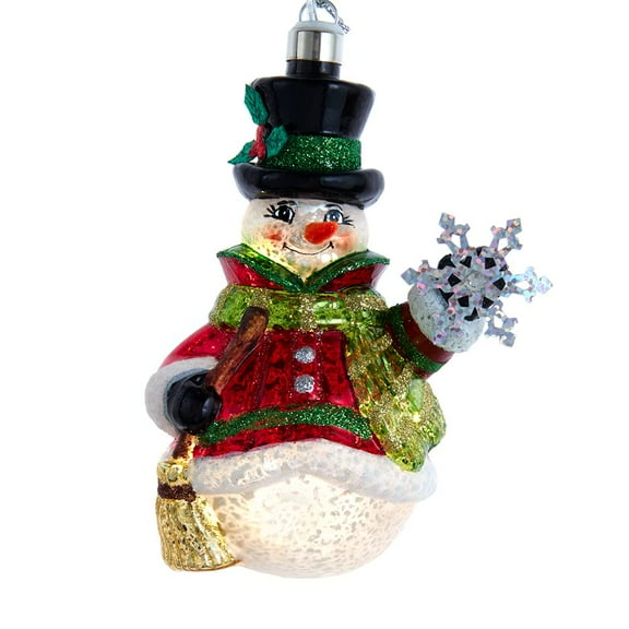Kurt Adler 5-Inch USB Powered Prelit Snowman with Snowflake Glass Ornament