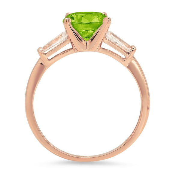 2 ct Round Cut Natural Peridot Three-Stone Engagement Ring for Women in 18K Rose Gold