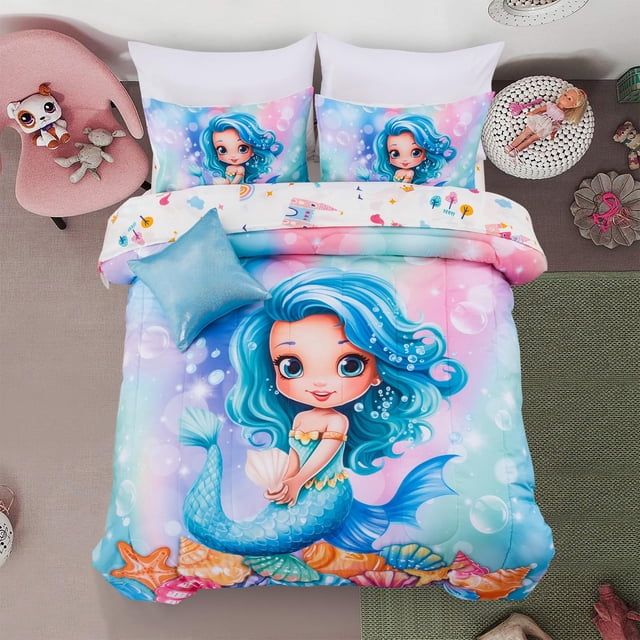 Juego de edredón A Nice Night Mermaid Princess Twin, 6 piezas