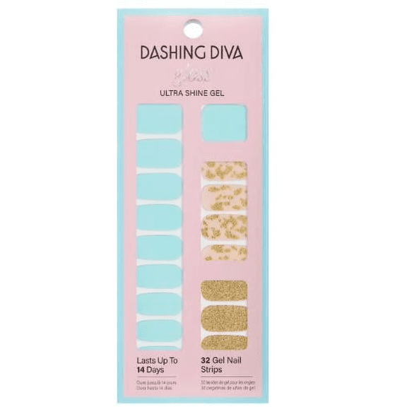 Dashing Diva Gloss Ultra Shine Gel Nail Strips Chip-Resistant 34-Piece Set with 32 Gel Manicure Strips, Denim Spritz, Floral & Nature Theme