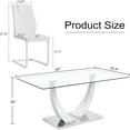 thumbnail image 3 of TesNus 63" Glass Dining Table Set for 6, Modern Rectangular Tempered Glass Table with Silver Chrome Base and White PU Leather Chairs for Kitchen Home, 3 of 6