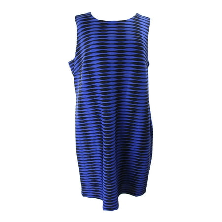 Calvin Klein Plus Size Blue Black Textured Printed Sheath Dress 18W