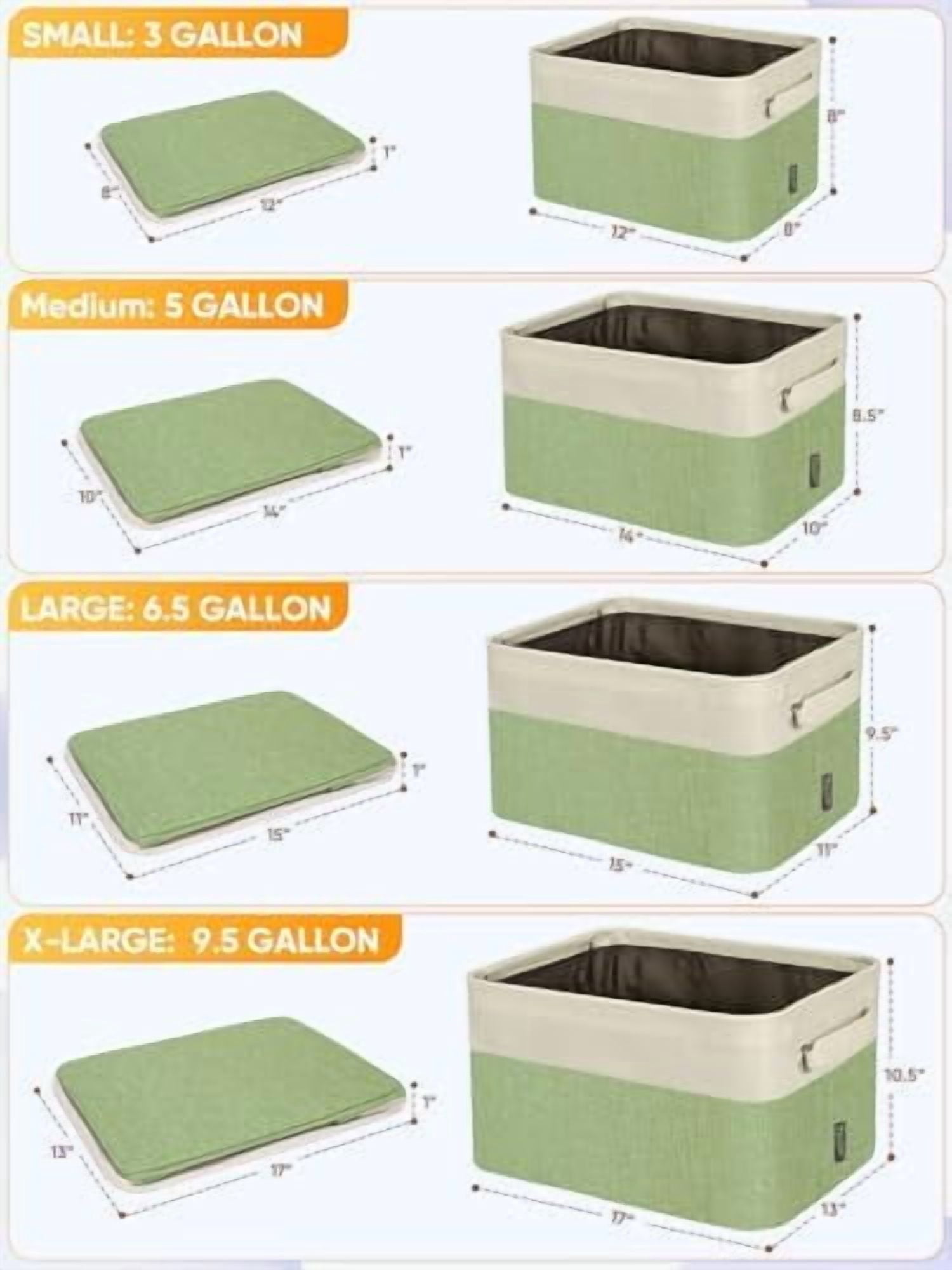 2 Pack Fabric Storage Bins for Shelves, Linen Storage Baskets for Organizing, Decorative Closet Bins for Clothes, Home (Green, 12"x8"x8")