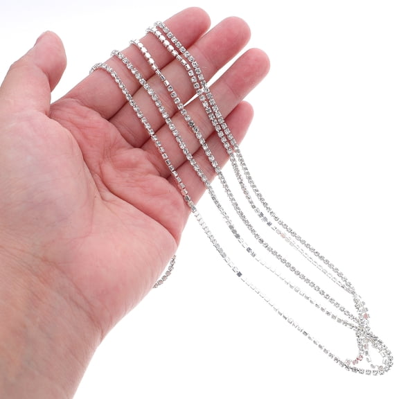 HOOWIFFY Silver Rhinestone Chain for Jewelry Making Flexible DIY Crafting 10m Crystal Material Bling Decoration