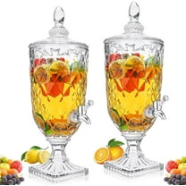 2 Pcs 0.8 Gallon Drink Dispensers for Parties Glass Beverage Dispenser with Stand and Spigot Vintage Iced Beverage Dispenser Crystal Drink Dispensers Glass Fountain for Birthday Party Home