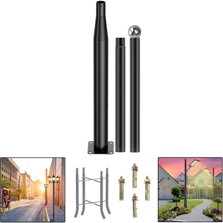 10/13/16 Ft Tall Street Light Pole, Lamp Post for Outdoor Solar Lighting Fixtures with 2 Types of Ground Mounting Brackets, Light Pole for Parking Lot, Exterior House (3m/10ft)