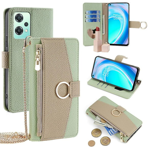 For OnePlus Nord CE 2 Lite 5G Leather Case Zipper Wallet Phone Cover Stand with Chain Strap