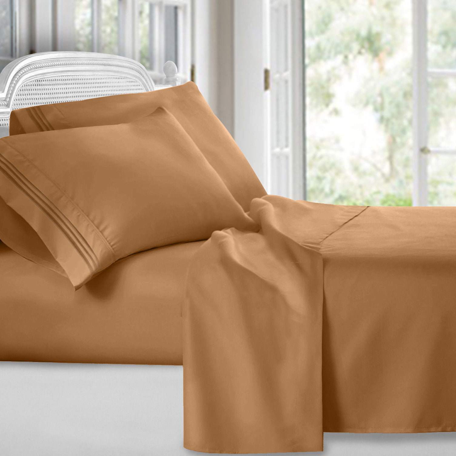 Egyptian Comfort 1800 Count 4 Piece Bed Sheet Set Deep Pocket Bed Sheets Brown 
