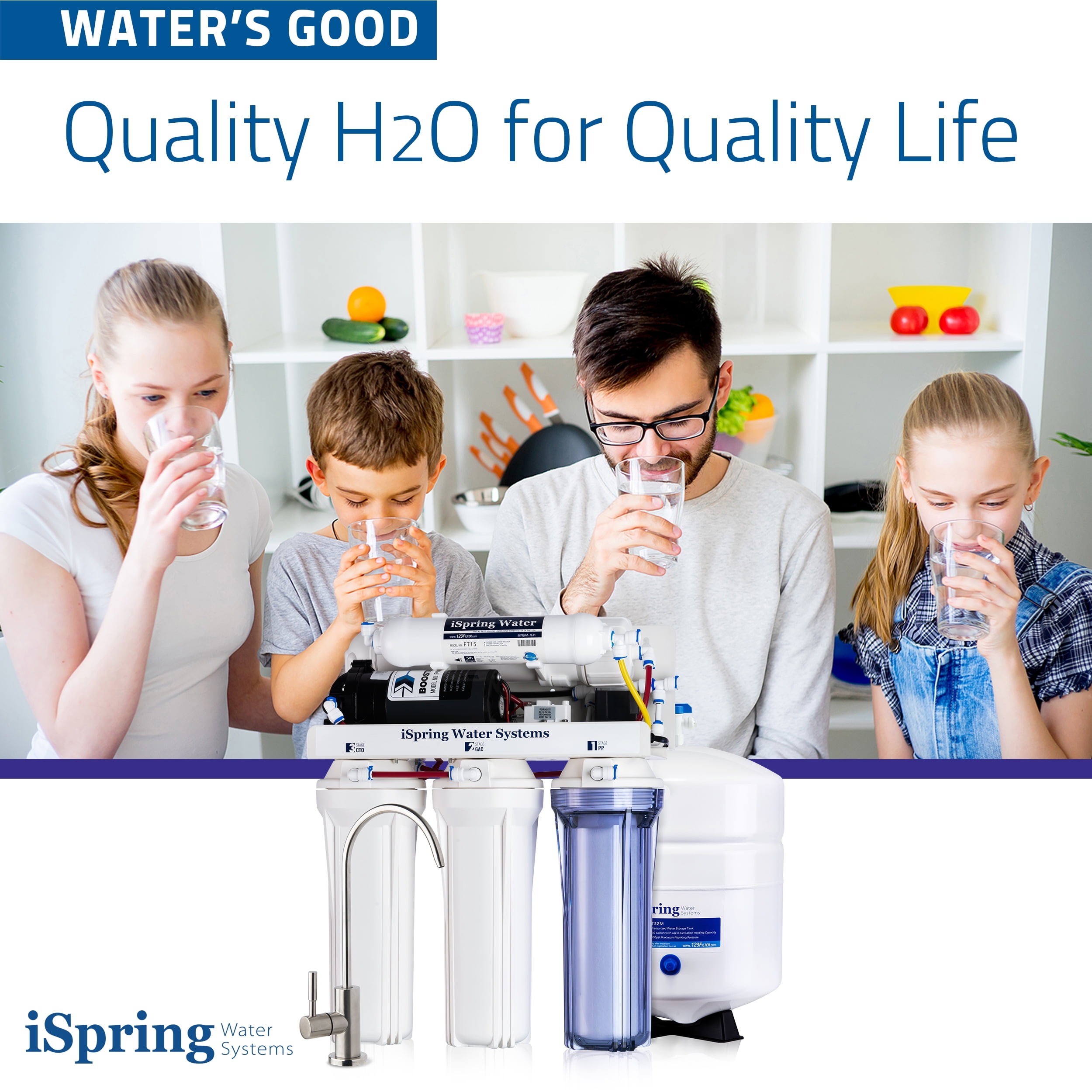 iSpring RCC100P Under Sink 5-Stage Reverse Osmosis Drinking Water Filtration System, 100 GPD, with Pump