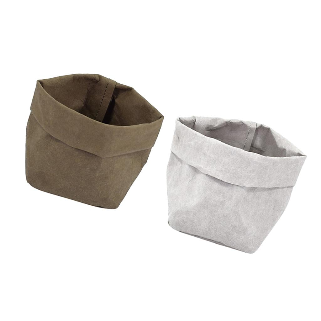 2pcs Washable Kraft Paper Storage Bag Plant Pot 10x10x20cm Olive Gray