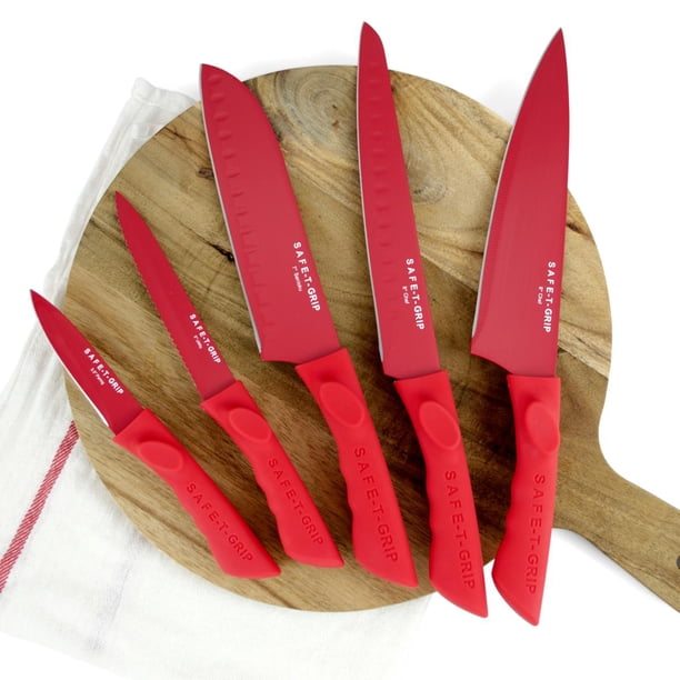 Restored Safe-T-Grip 11-piece Knife Set with Sharpener Red