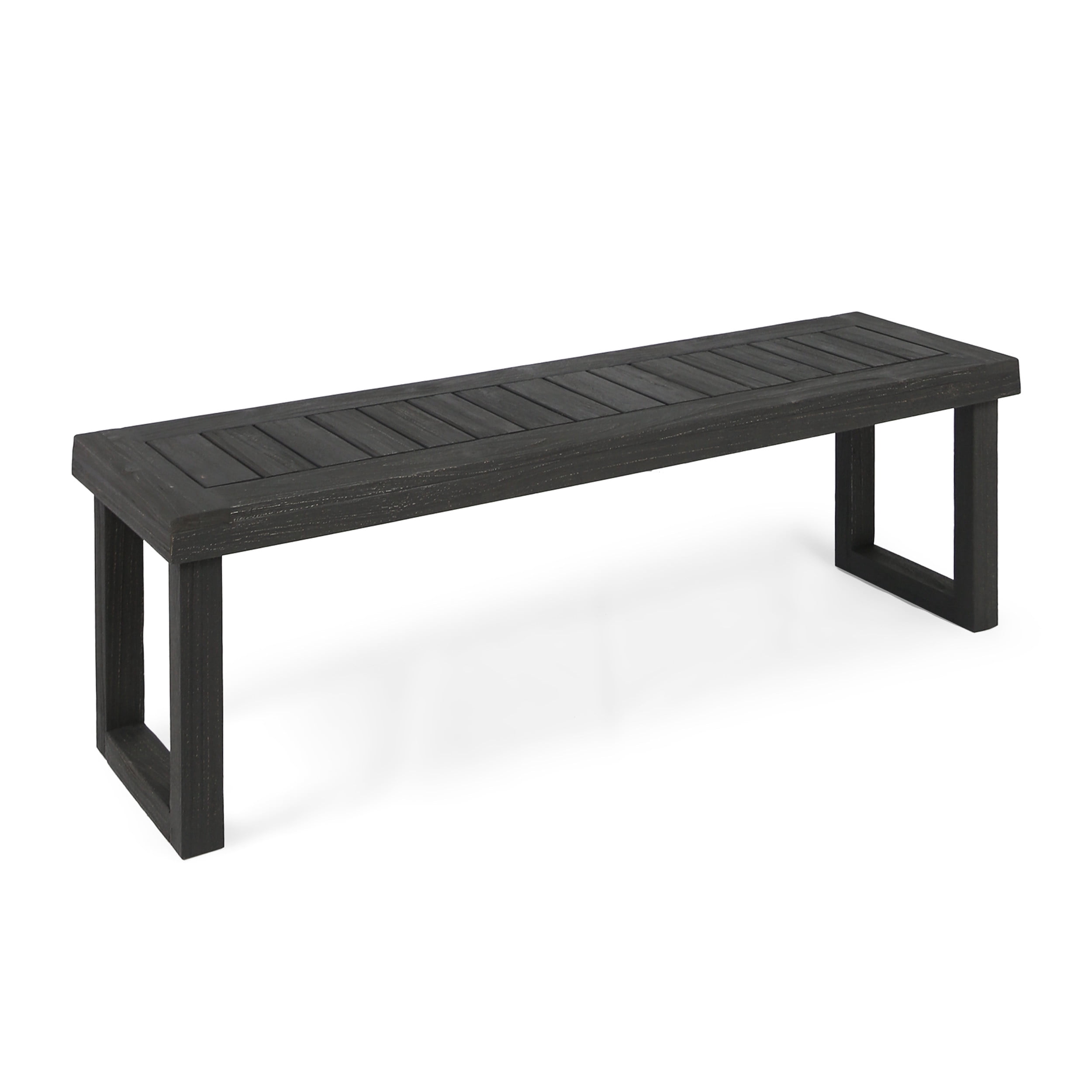 Outdoor Dining Bench, Solid Acacia Wood Rest Bench for Patio Garden, Sandblast Dark Gray