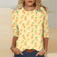 thumbnail image 2 of KDDYLITQ Easter Shirts for Women Crew Neck 3/4 Length Sleeve Egg Rabbit Graphic Blouse Carrots Casual Pullover Polka Dot Eggs Soft Holiday Tees Earthy Yellow M, 2 of 5
