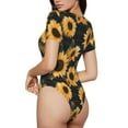 thumbnail image 2 of Honeii Scottish Blue Plaid Sunflower Print Women's Crew Neck Short Sleeve Bodysuit Fashion T-shirt Tops-Large, 2 of 7