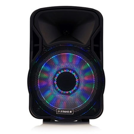 Fisher Wireless Portable PA Speaker with 300 Watts SuperBass, Bluetooth Enabled, MultiColor LED Disco Lights, FM Radio,